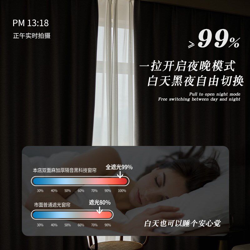 现货速发窗帘遮光2025新款棉麻卧室客厅滑轨道一整套灰色布料全布