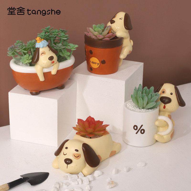 现货速发斑点狗多肉花盆创意个性微景观植物盆器花园台布置装饰盆