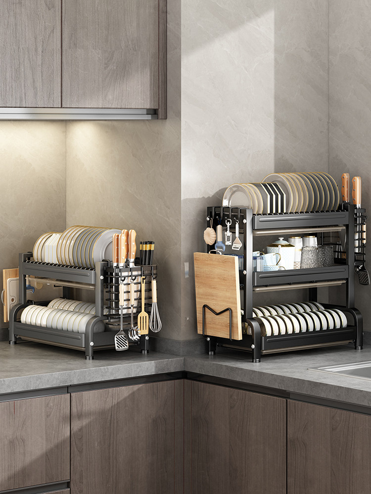 悍高厨房置物架碗碟收纳沥水架简约家用台面多功能放碗架碗筷刀具