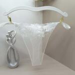 内裤女丁字裤无弹法式性感刺绣花朵透明透气底档网纱镂空薄内裤