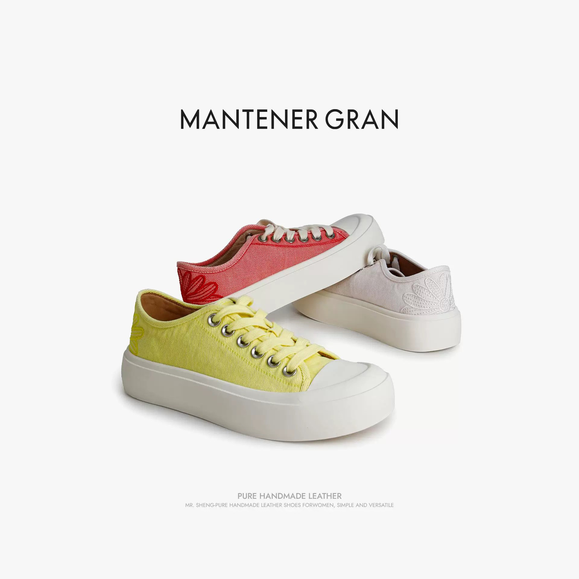 MantenerGran厚底帆布鞋女软底不累脚增高休闲鞋刺绣板鞋 MG女鞋