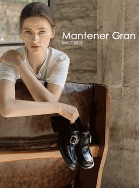 Mantener Gran 厚底乐福鞋女真皮单鞋黑色一脚蹬小皮鞋 MG女鞋