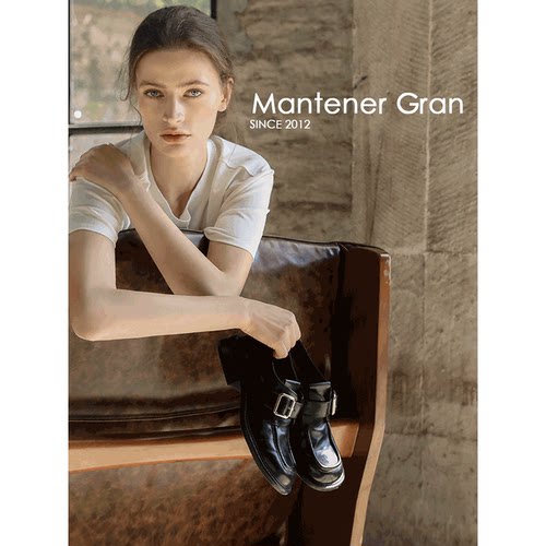 Mantener Gran 厚底乐福鞋女真皮单鞋黑色一脚蹬小皮鞋 MG女鞋
