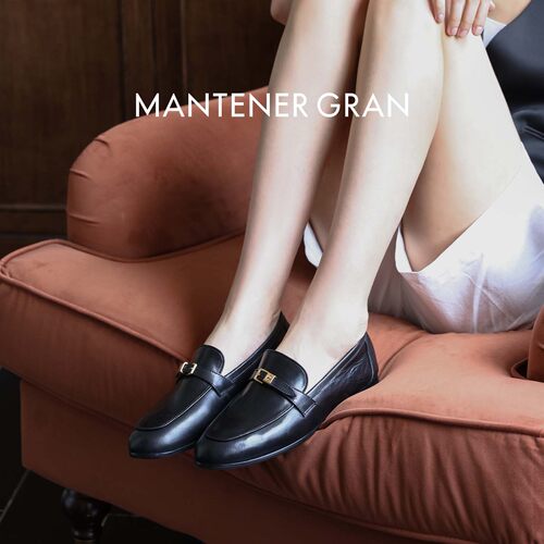 MantenerGran一脚蹬乐福鞋女真皮软底单鞋黑色英伦风小皮鞋MG女鞋