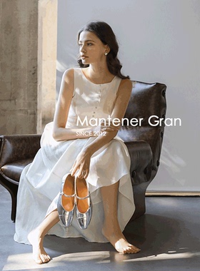Mantener Gran｜银色玛丽珍鞋女夏季气质法式浅口真皮一字带单鞋