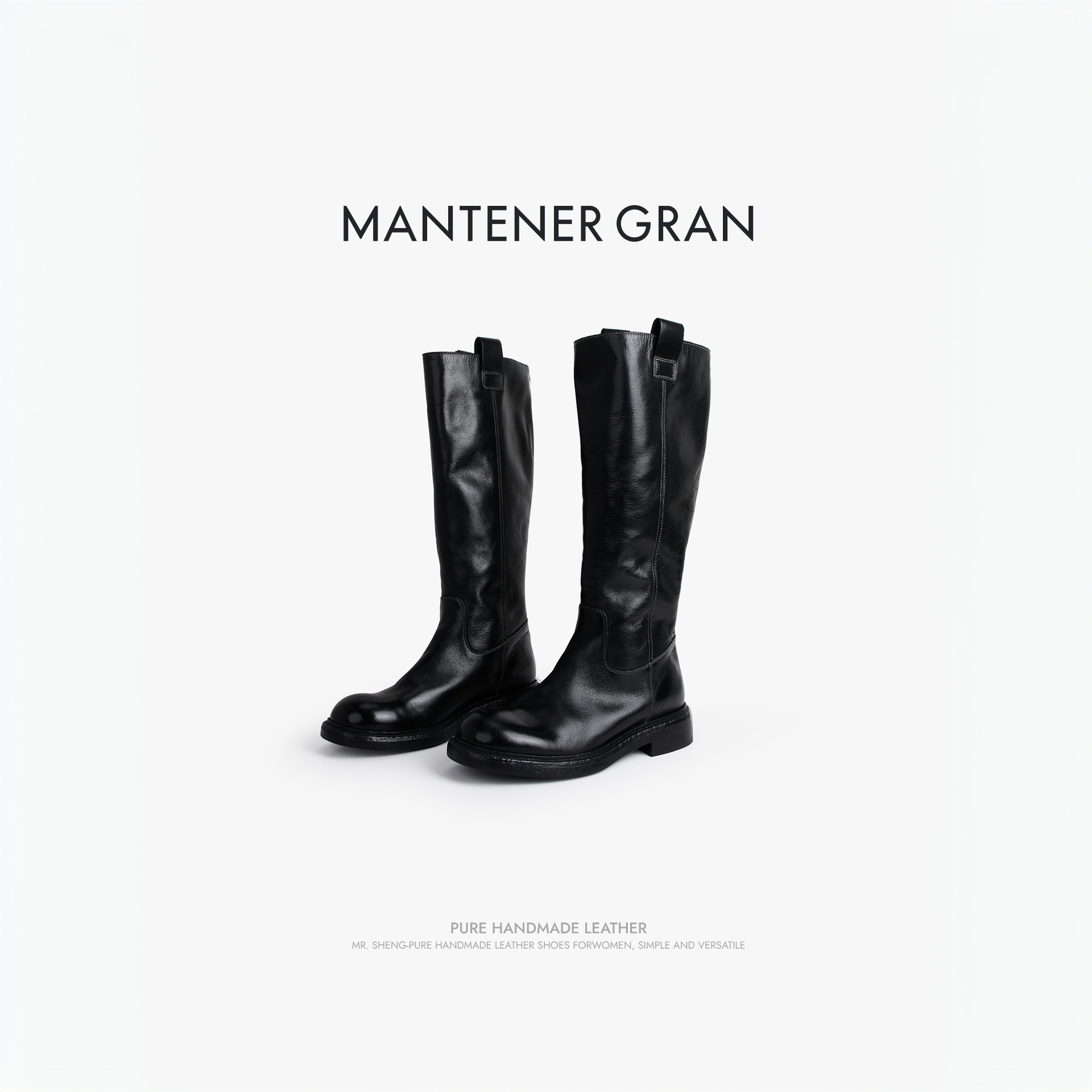 MantenerGran水洗牛皮重工骑士靴女靴子长筒靴不过膝高靴 MG女鞋