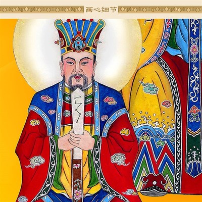 现货速发三官大挂画 天官地官水官神像画挂图 客厅装饰画丝绸卷轴