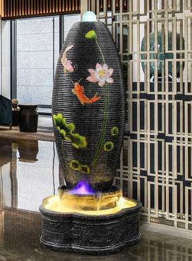 现货速发新中式摆件高端禅意玄关球客厅招财流水循环落地鱼缸开业