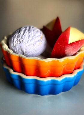 速发边国LeCt酷彩烤箱陶瓷长方形双耳焗烤饭盘花法圆烤罐鱼盘