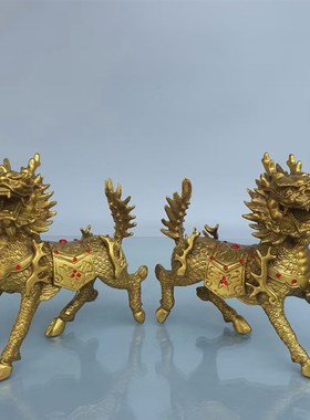 速发铜麒麟摆件护宅门口镇路冲天斩反弓开业礼品一对家居客厅招财