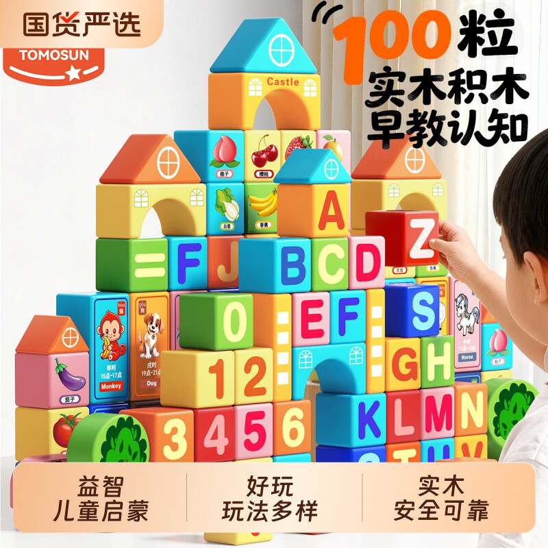 儿童积木益智拼装玩具3到6岁男智力开发大脑思维实木质大颗粒早教