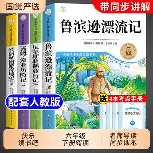 鲁滨逊漂流记尼尔斯骑鹅旅行记全套4册 六年级下册必读正版的课外书原著完整版快乐读书吧6六下书籍汤姆索亚历险记爱丽丝漫游奇境