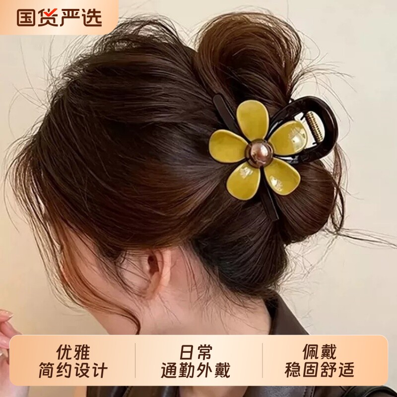 韩系醋酸花朵抓夹女气质大号图片