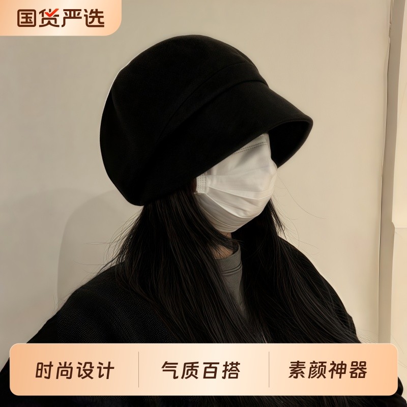 网红素颜遮脸渔夫帽子女秋冬高气质百搭显脸小堆堆帽大头围贝雷帽