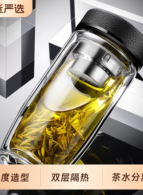 茶杯玻璃杯男士双层水杯鹅蛋防爆隔热杯子大容量加厚车载高档便携