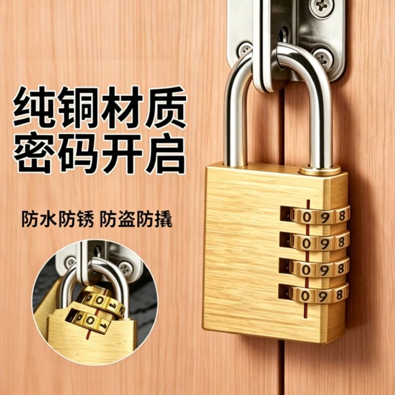 黄铜密码锁挂锁小型家用门锁宿舍柜子锁头储物柜行李箱学生防盗机图片