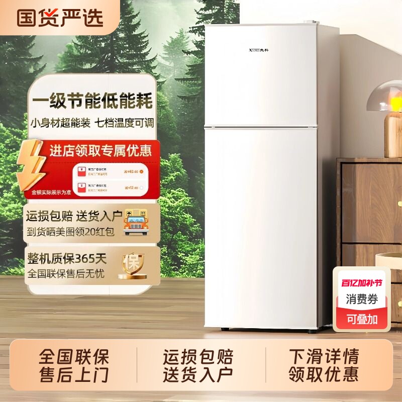 先科小冰箱家用小型一级能效租房宿舍迷你双开门电冰箱冷冻冷藏