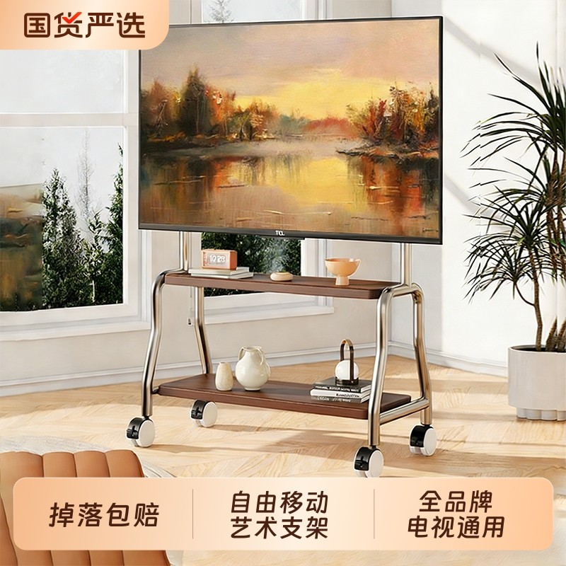 电视机可移动落地支架立式不锈钢带轮推车客厅55/65/75寸挂架