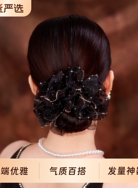 铂思亚时尚欧根纱黑色蓬松发绳女新款花苞头绳大肠圈皮筋头饰女