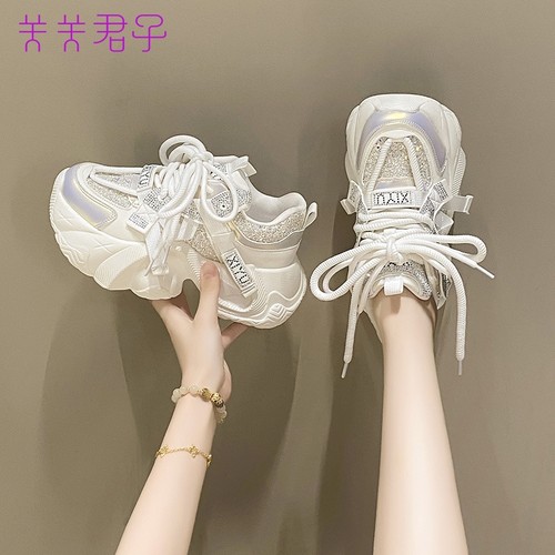 网红同款老爹鞋厚底内增高2025夏季8cm6CM休闲百搭时尚风系带女款