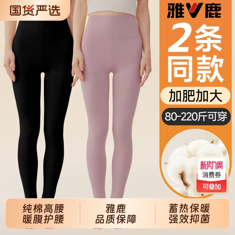 雅鹿加肥加大码胖mm纯棉女士秋裤保暖裤棉毛裤打底裤线裤女款薄款