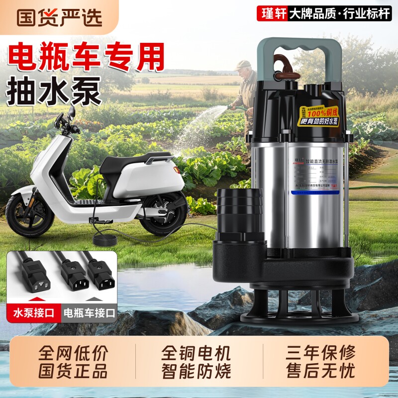 无刷直流潜水泵48V60V72V电动车电瓶车专用抽水泵浇菜农用灌