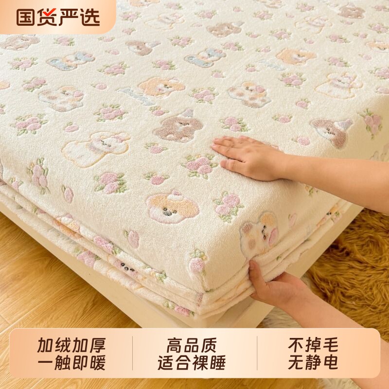 床笠冬季加绒牛奶绒床罩床垫保护罩珊瑚绒法兰绒加厚夹棉2025新款