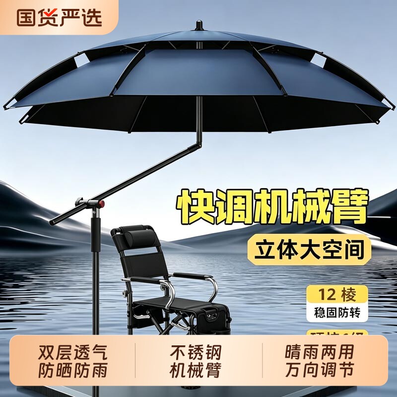 2026新款钓鱼伞抗强风户外垂钓专用拐杖伞万向遮阳防雨机械大钓伞