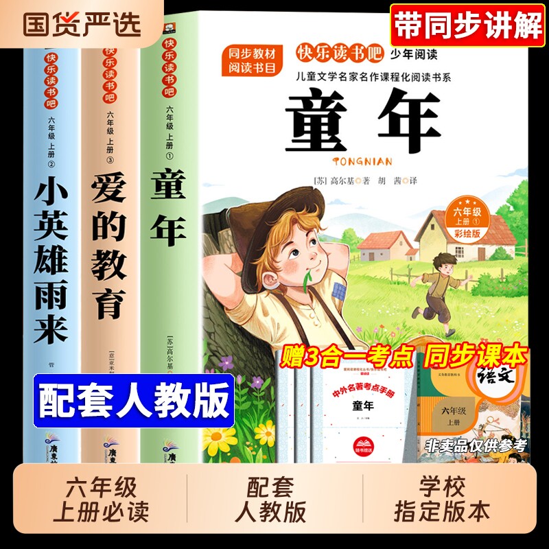全套3册 童年六年级上册快乐读书吧必读的课外书高尔基正版原著完整版爱的教育亚米契斯小英雄雨来管烨六上阅读书目6上人教版书籍