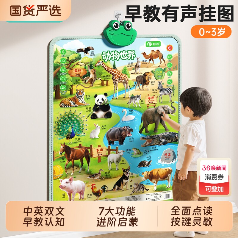 有声早教挂图贴墙点读发声婴幼儿童启蒙学习宝宝水果蔬菜动物认知