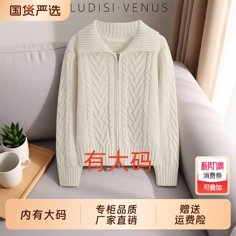 纯色拉链麻花毛衣百搭宽松大码内搭长袖针织开衫女灰色通勤韩版