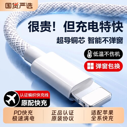 适用苹果充电线充电器线数据线iphone16手机快充15平板ipad原装正品14双typec口PD13闪充12编织11USB线30W20W