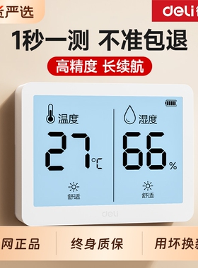 得力温度计室内家用高精准度电子数显壁挂婴儿房干温湿度计温度表
