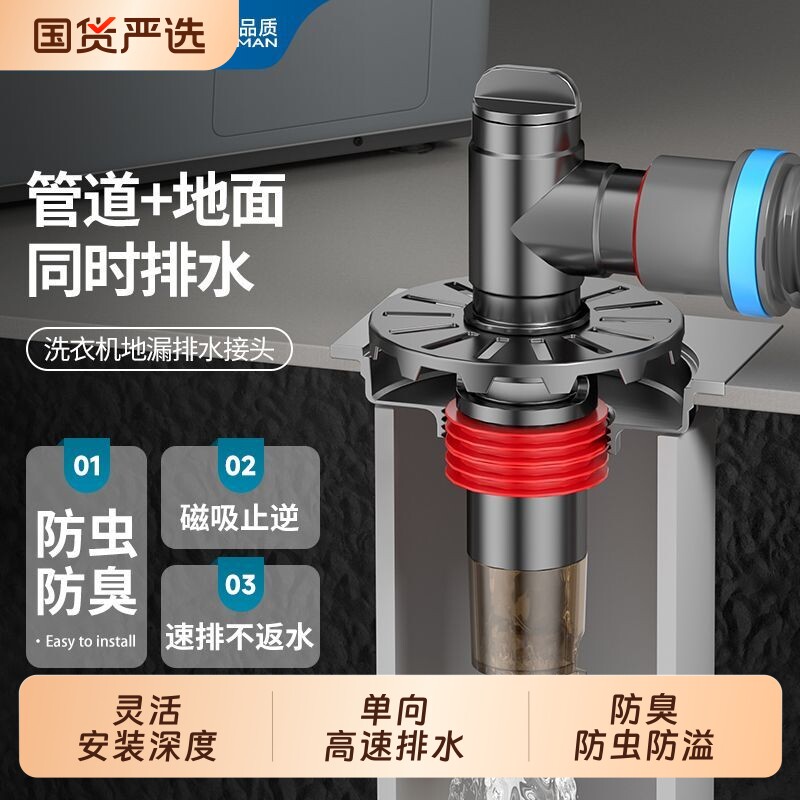 洗衣机下水管三头通排水地漏图片