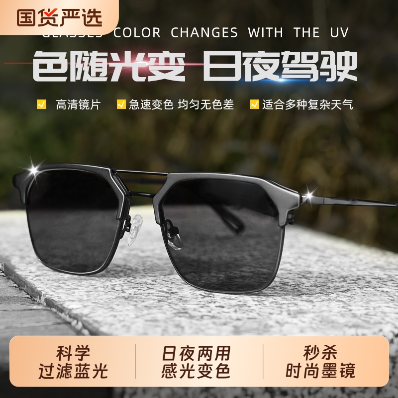 智能自动感光变色近视眼镜男款可配度数防蓝光平光镜潮半框专业