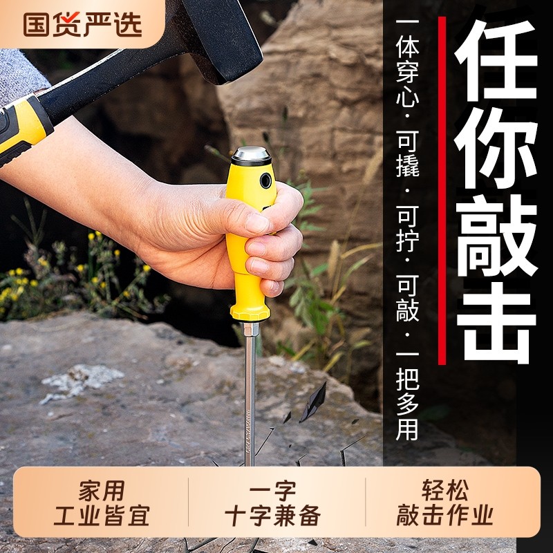 螺丝刀十字穿心工业起子螺丝工具套装平口小螺丝一字敲击防滑通心