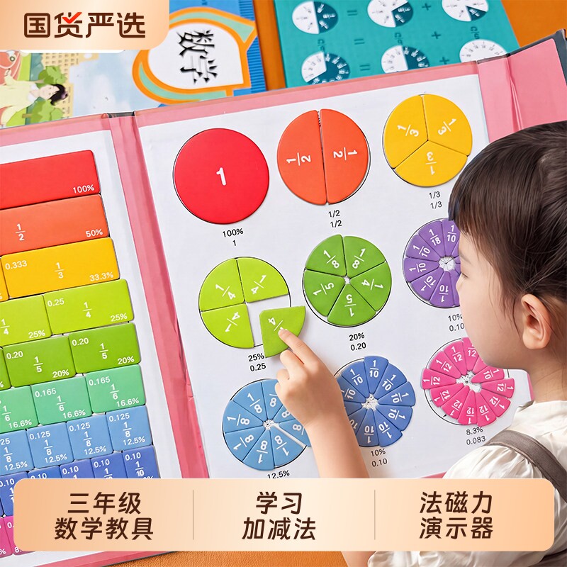 时光学磁性分数教具三年级数学上册全套教具学习加减法磁力演示器图片