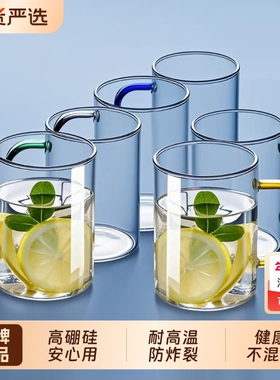 青苹果玻璃杯高硼硅耐高温带把简约牛奶杯水杯泡茶杯家庭杯子套装