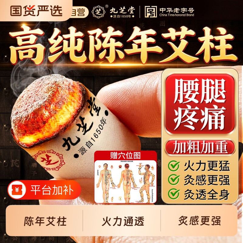 九芝堂艾柱十年陈艾条短家用无烟棒纯艾草雷火炙艾灸盒正品国货