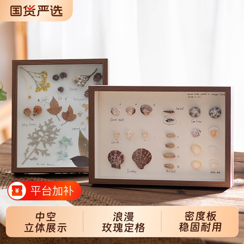 立体中空标本框贝壳相框diy手工摆台植物粘土干花展示画框架双面