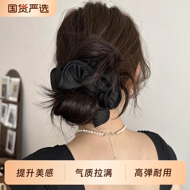 黑色缎面大肠发圈网红2025新款绑头发头绳女扎马尾头花丸子头发饰