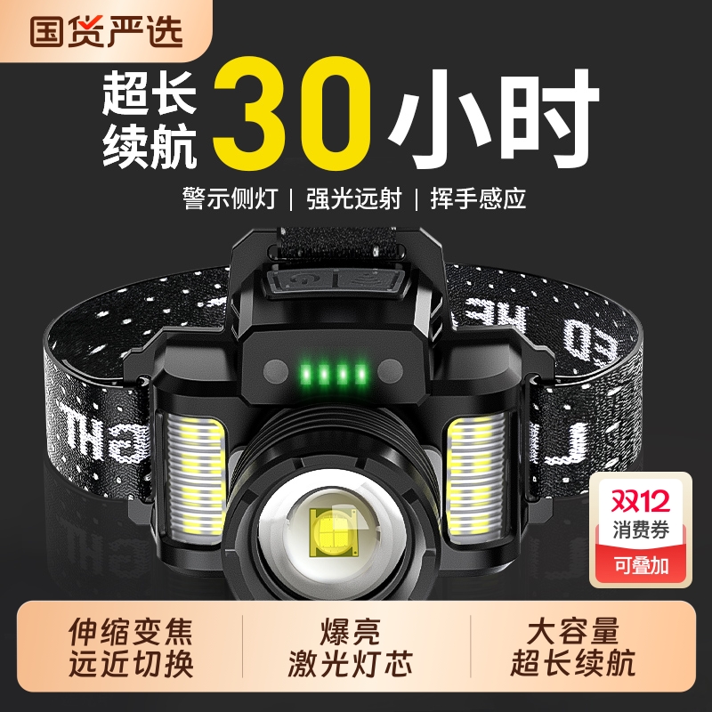头灯2025远射强光超亮户外新款登山充电式头戴式激光照明灯手电筒