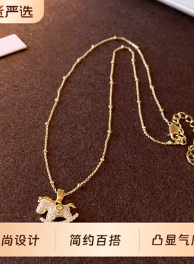 新款微镶金色小马钱币吊坠项链女轻奢小众气质毛衣链高级感配饰品