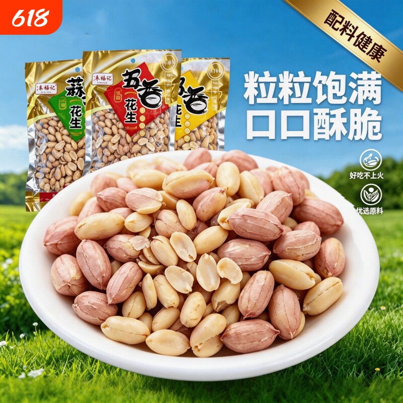 蒜香五香烤花生米多味花生熟炒货下酒菜烘烤脱油山东正宗奶香原味