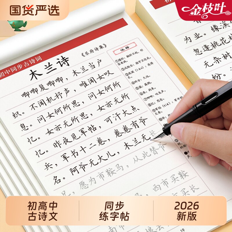 小升初练字帖初中生专用必备古诗词和文言文字帖语文同步练的高中生古诗文上册人教版正楷楷书每日一练临摹练字本钢笔作文练习新版