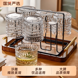 青苹果高档浮雕玻璃杯高级感家用待客水杯套装高颜值泡茶喝果汁杯