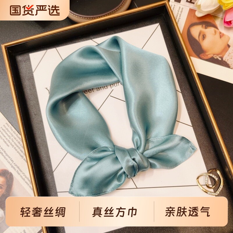 纯色丝巾护颈真丝小方巾女2026新款轻奢100%桑蚕丝围巾杭州丝绸