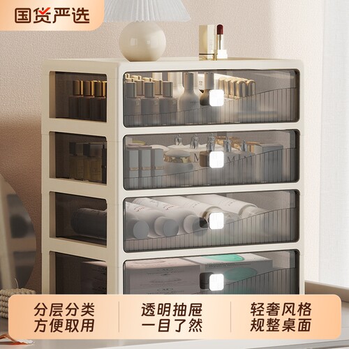 桌面收纳柜抽屉式办公室笔筒盒文具化妆品药柜置物架笔桶分隔多层