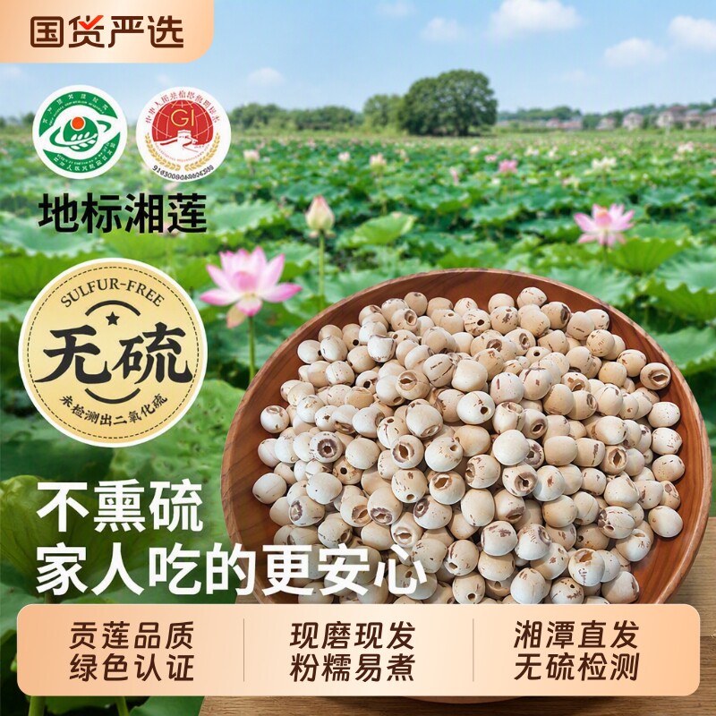 新货湘潭湘莲带芯莲子去芯干货一级粉糯易煮红莲无硫湖南磨皮国货