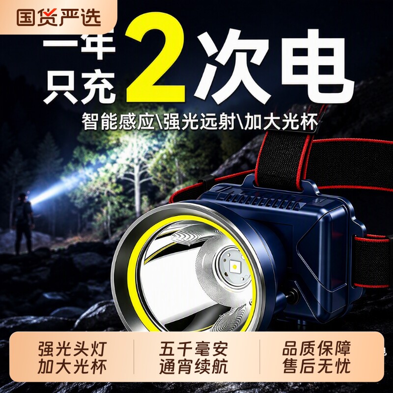 头戴式超亮强光头灯超长续航大容量电筒户外照明灯野外工地应急灯